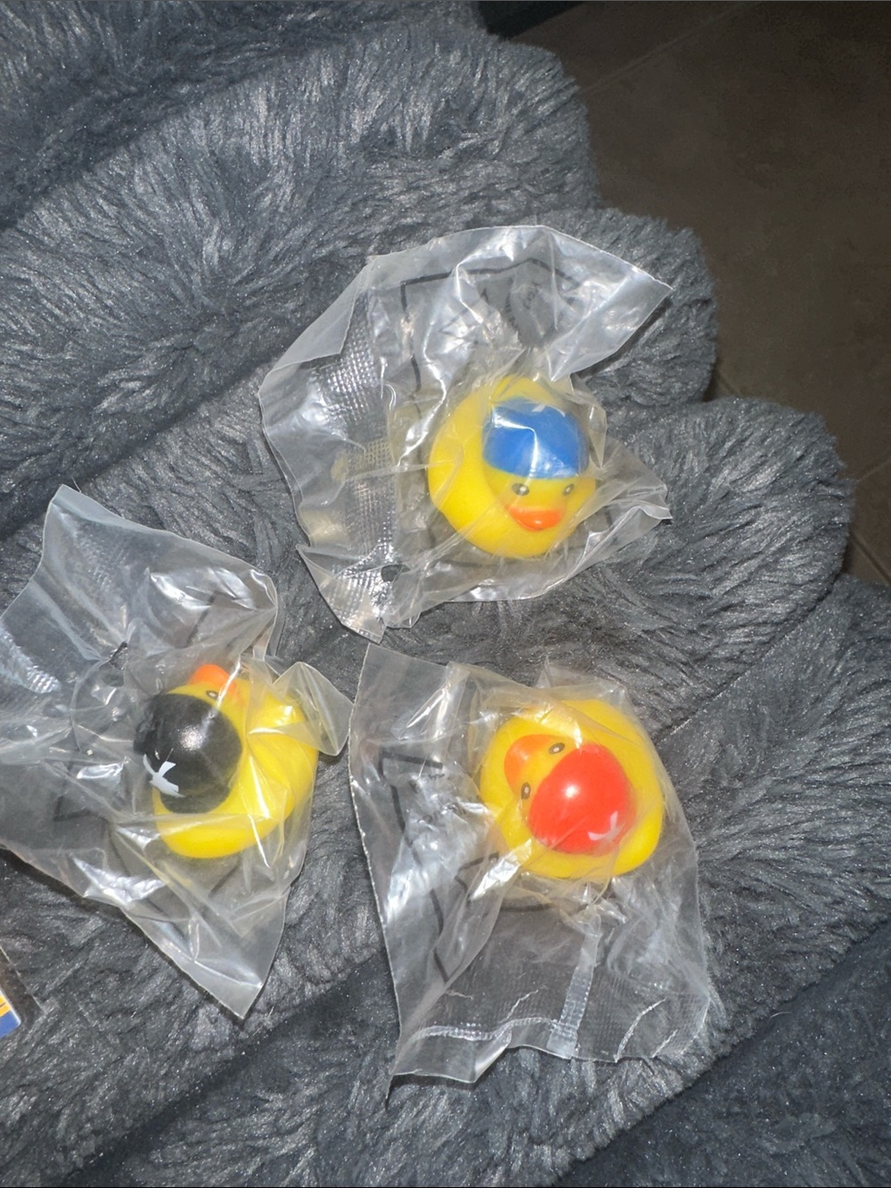 Dutch Bros Yellow Rubber Duck Trio with Blue, Red, and Black Hats